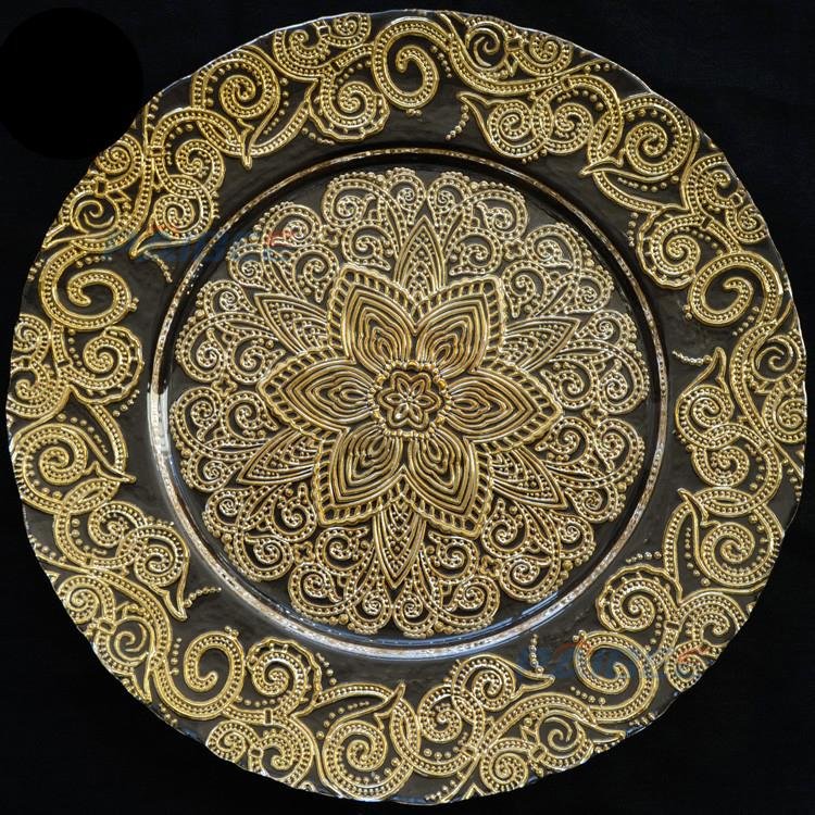 Wedding Dinning Decorative Glass Tableware 13 inch Charger Gold Rim Glass Plates