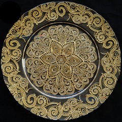 Wedding Dinning Decorative Glass Tableware 13 inch Charger Gold Rim Glass Plates