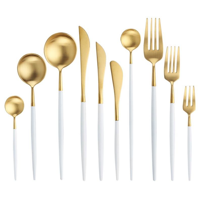 Wholesale silverware gold dinner knife spoon fork set cutlery