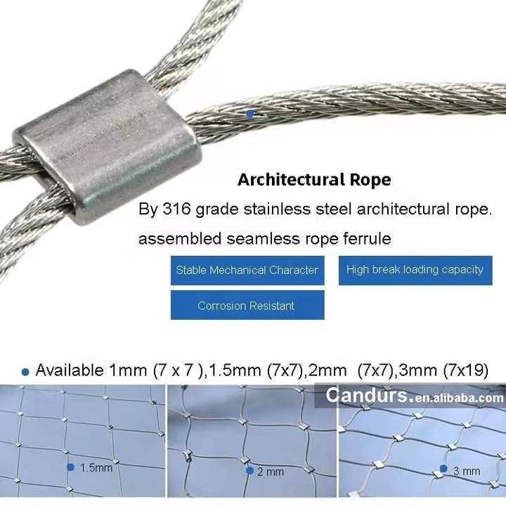 304/316 Hot Sale Protecting Ferruled Stainless Steel Wire Rope Mesh For Animals  2