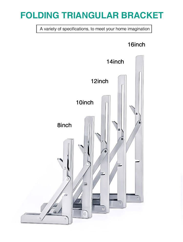 Wood Right Angle Wall Mount Adjustable Spring L Folding Steel Corner Brace Shelf 4