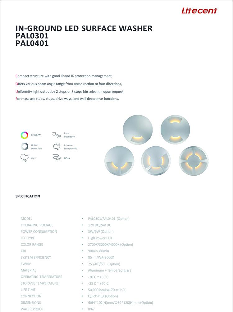 3W In-Ground Led Surface Washer with three light out directions IP67 3