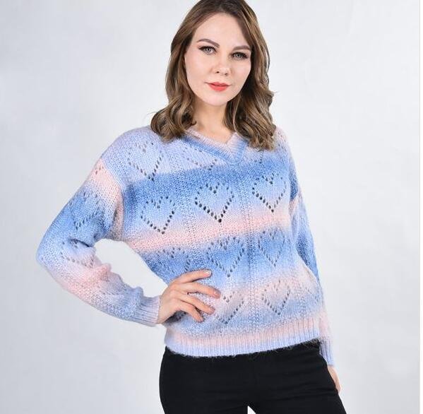 Factory Wholesale Fashion Long Sleeve V-Neck Heart-Shaped Pullover Sweater 3