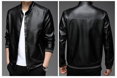 Middle-aged men's spring and autumn stand-up collar leather jacket dad wear tren