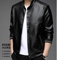 Middle-aged men's spring and autumn stand-up collar leather jacket dad wear tren 3