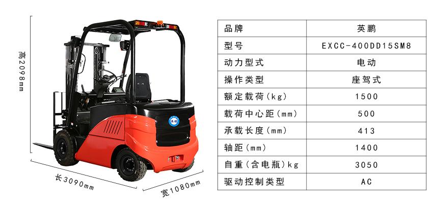 上海化工廠1.5噸防爆電動平衡重叉車EXCC-400DD15SM8 2