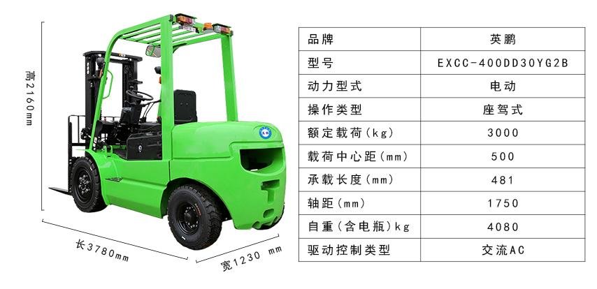 上海化工廠3.0 噸鋰電池平衡重叉車EXCC-400DD30YG2B 2