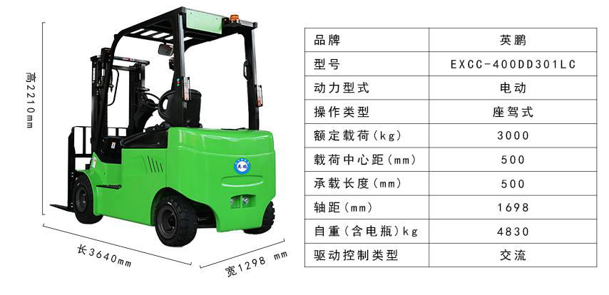 上海化工厂3.0 吨防爆电动平衡重叉车EXCC-400DD301LC 2