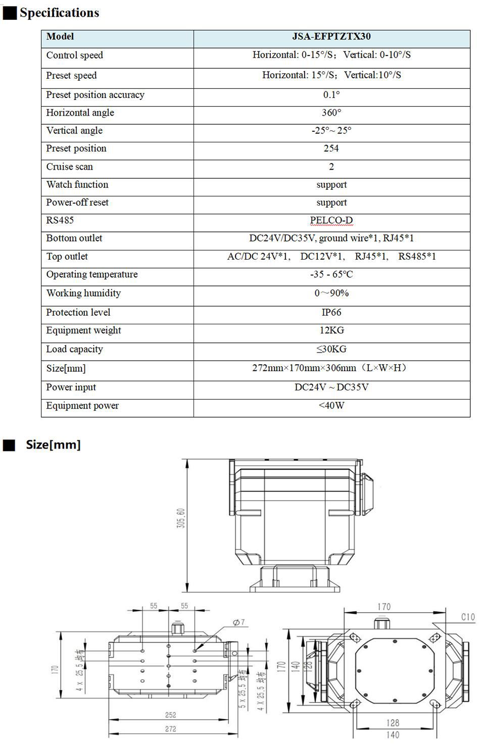 30kg heavy-duty PTZ, suitable for integration of laser ptz, thermal imaging ptz, 2