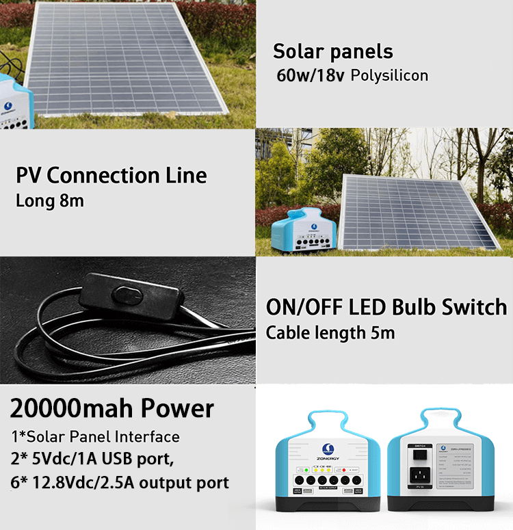 Zonergy Mini Protable Light 60w Solar Panels Power Bank Prices 4