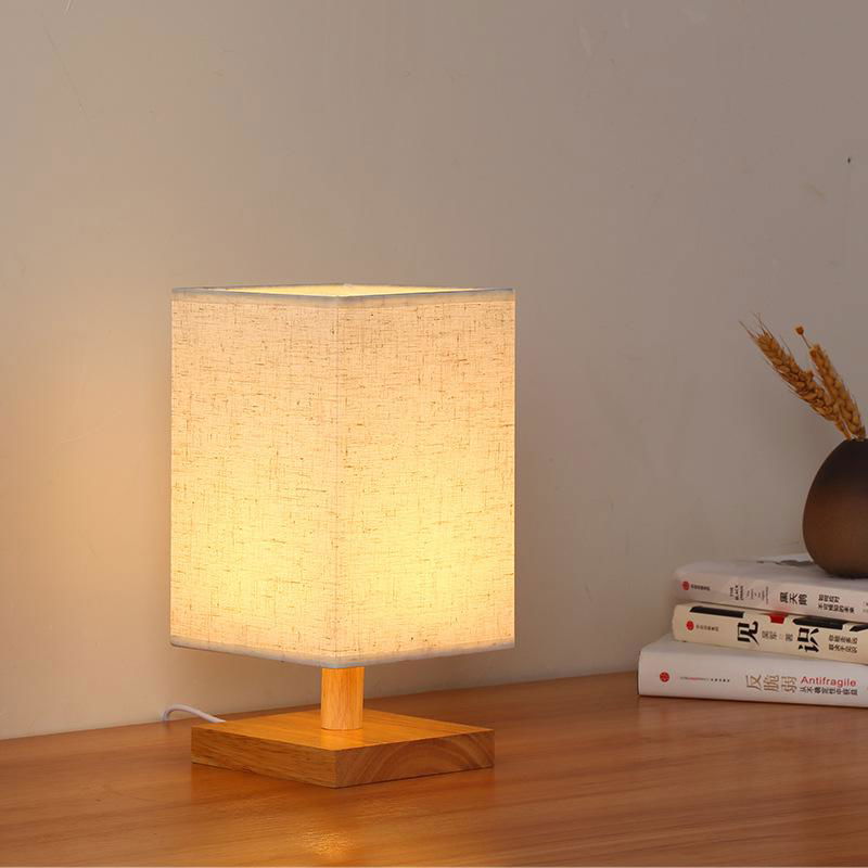 USB bedroom bedside lamp cloth cover solid wood night light 3