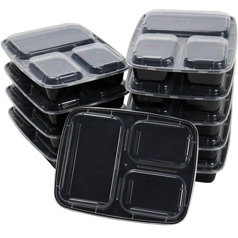 Portable 34oz BPA free meal prep container 3 compartment plastic lunch box set