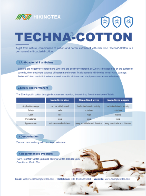 Anti-Bacterial  cotton yarns TechNa-Cotton 2