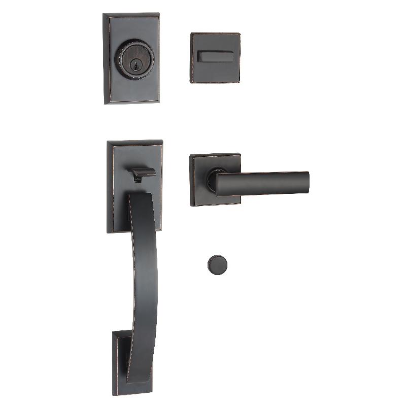 Front Entry Door Exterior Handle Set Lock, Modrn Matte Black/Oil Rubber Bronze 2