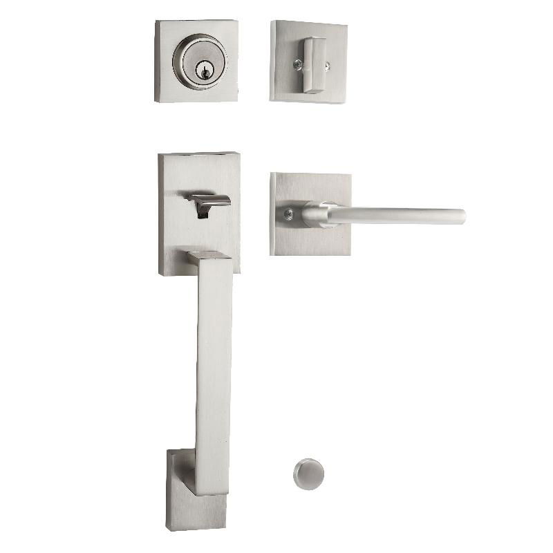 Modern Exterior Door Handle Set, Door Handle Lever and Single Cylinder Deadbolt 2