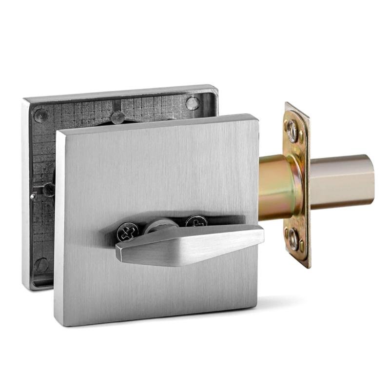 Zinc Alloy Grade 3 Entry Safe Square Deadbolt Lock, Single Cylinder Satin Nickel 2