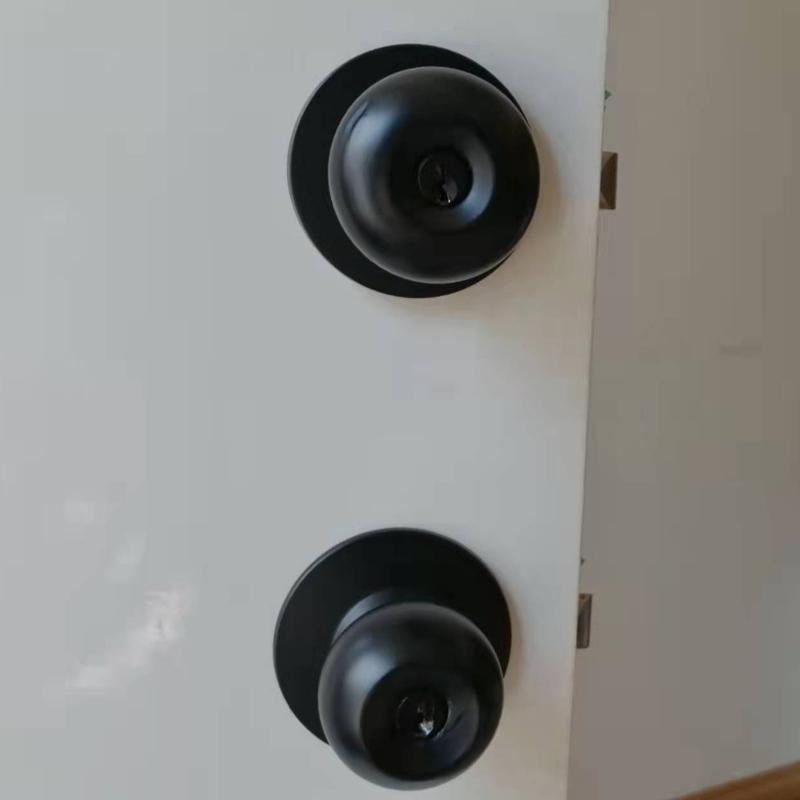 Matte Black Door Knobs with Lock and Keys, Interior/Exterior Knob for