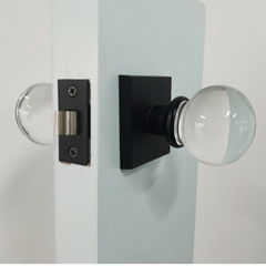 Passage Round Crystal Door Knobs with Matte Black Square Rosette