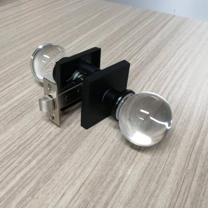 Passage Round Crystal Door Knobs with Matte Black Square Rosette 3