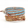 4mm Turquoise And Picture Agate Copper Bead With Skull Wrap Bracelets