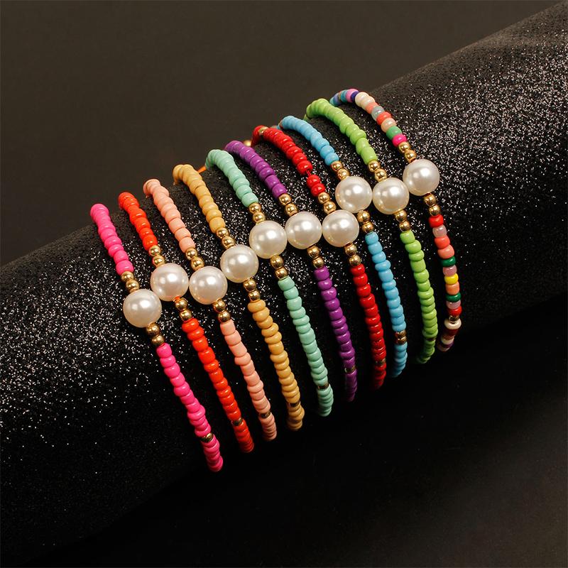 Handmade Colorful Miyuki Beads Bracelet Natural Pearl Charm Adjustable Braided B