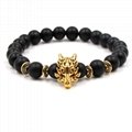 Matte Onyx Stone Round Bead Elastic Bracelet With Carved Faucet Alloy Accessorie