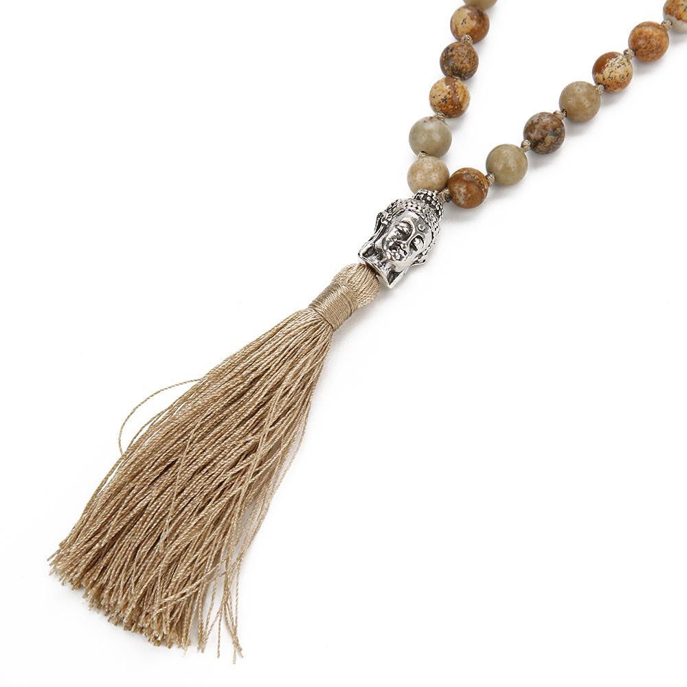 108 Mala Prayer Beads Agate Stone Hand Knotted Tassel Necklace With Buddha 4