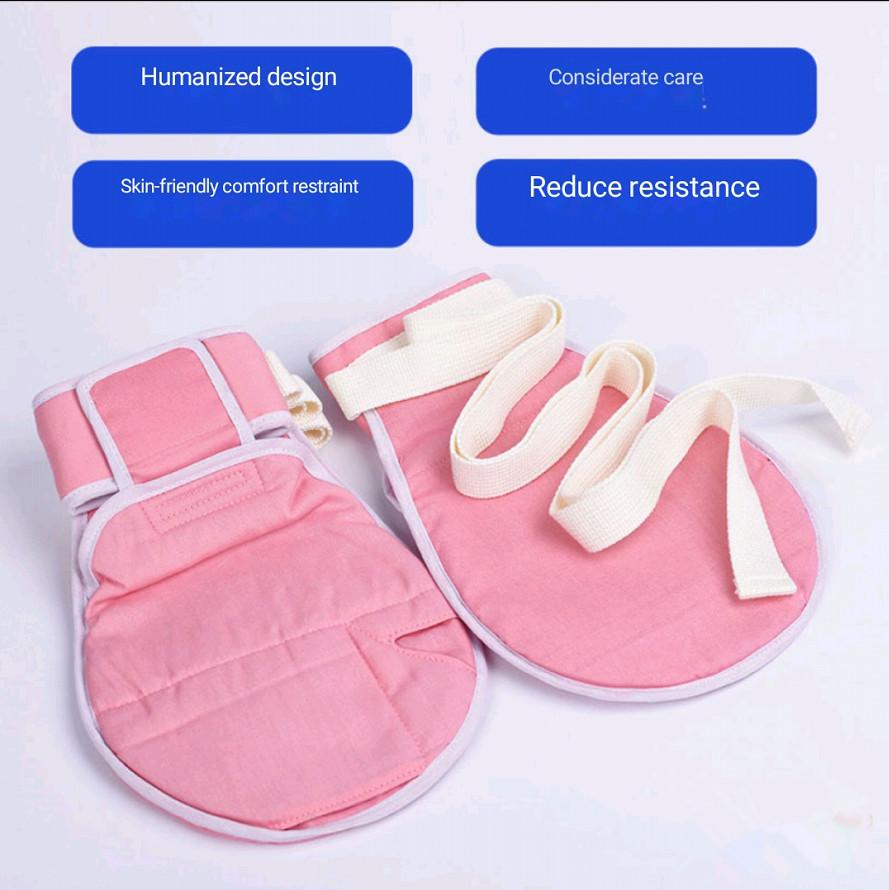 Pink Cotton Anti-Drawing Anti-Scratch Restraint Gloves For The Elderly And Patie