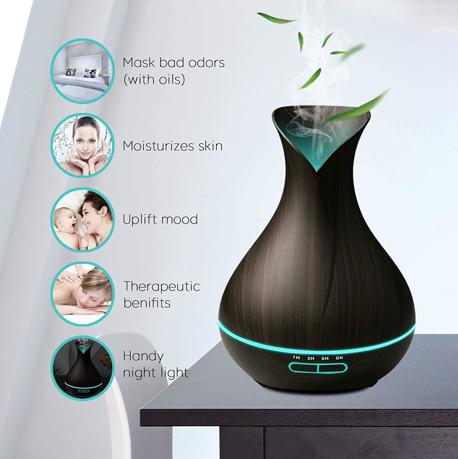 500ml Ultrasonic woodgrain 7LED IR remote control Air humidifier Aroma Diffuser 3