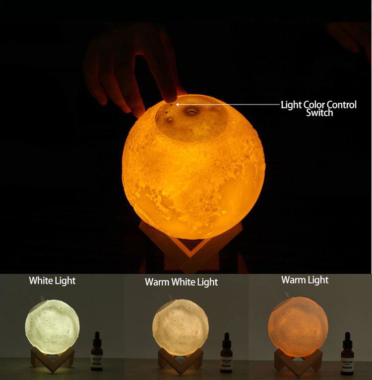 Ultrasonic mist Round 3D Moon Lamp Night light electric diffuser Air Humidifier 3