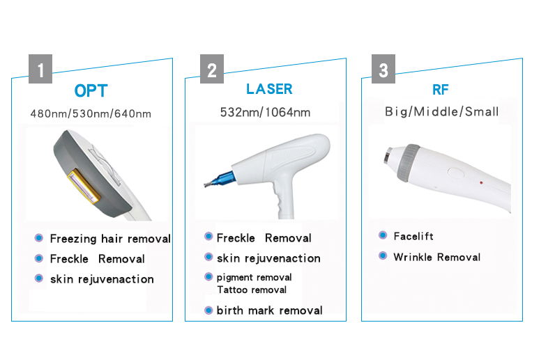 3 in 1 360 skin care Elight Shrrf nd yag IPL OPT Laser + RF Laser Hair Removal 5