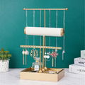 GOLDEN METAL T-SHAPED BRACELET RING EARRING ORGANIZER JEWELRY HOLDER STAND NECKL