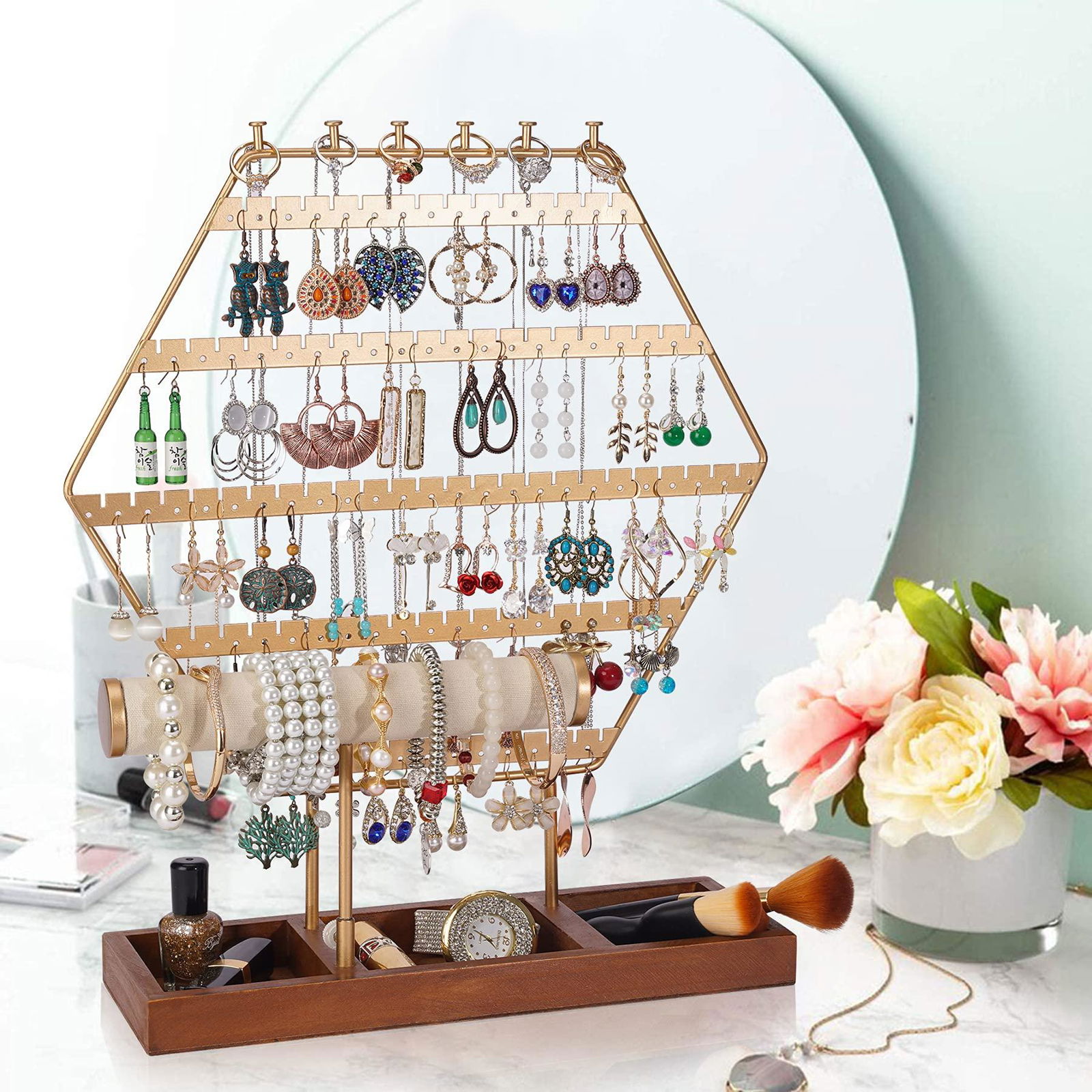 EARRING HOLDER STAND EARRING ORGANIZER 6-TIER EARRING STAND HEXAGONAL JEWELRY ST