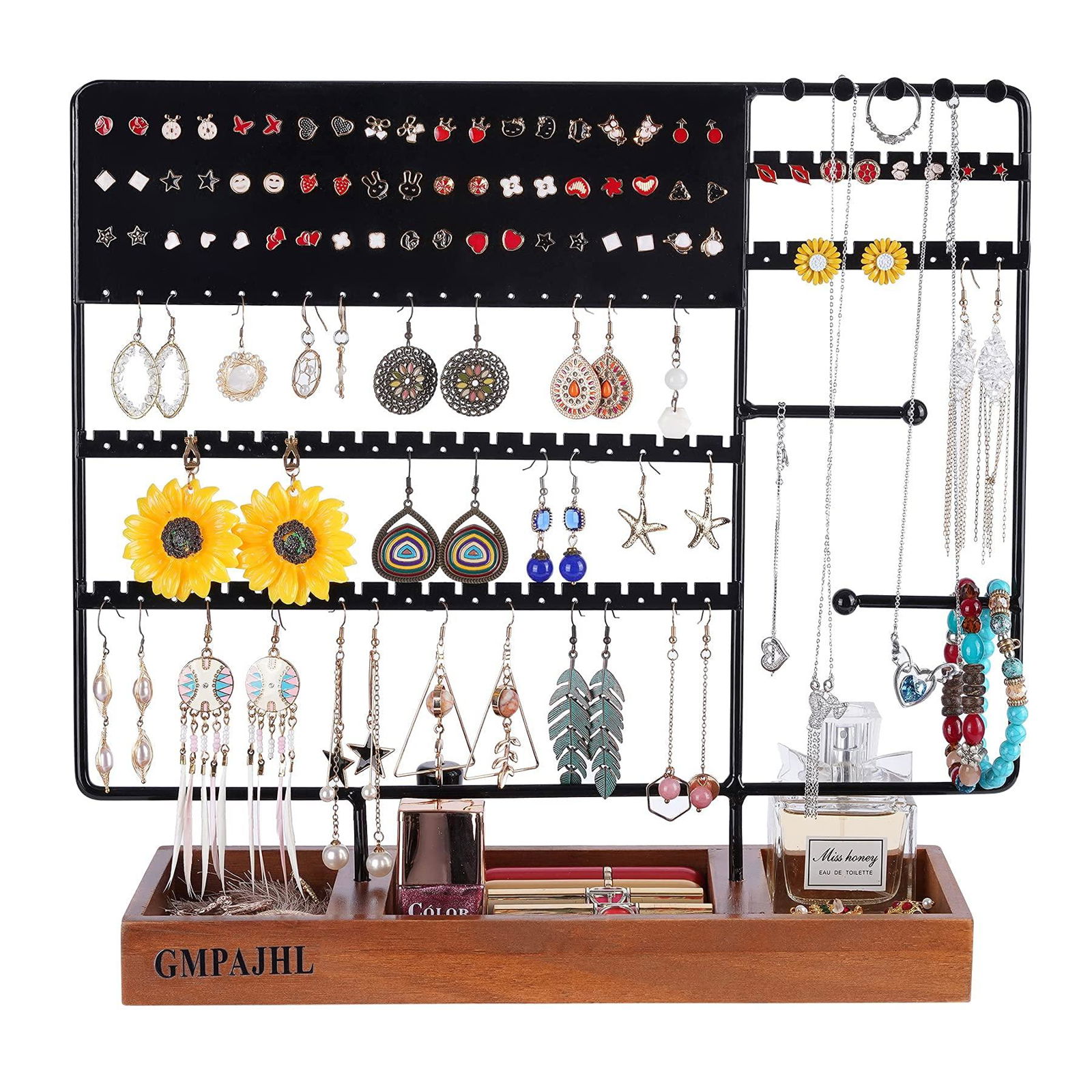 EARRING HOLDER, JEWELRY ORGANIZER EARRING ORGANIZER STAND WITH WOODEN STORAGE TR