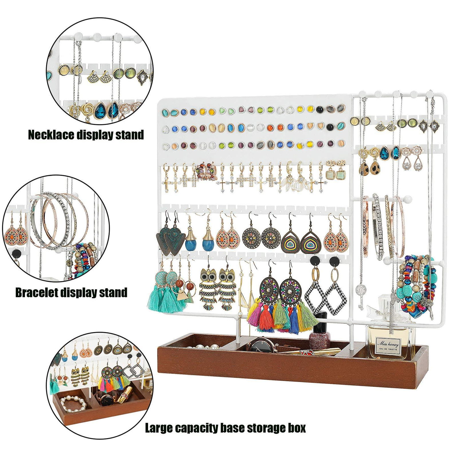 EARRING HOLDER, JEWELRY ORGANIZER EARRING ORGANIZER STAND WITH WOODEN STORAGE TR 3