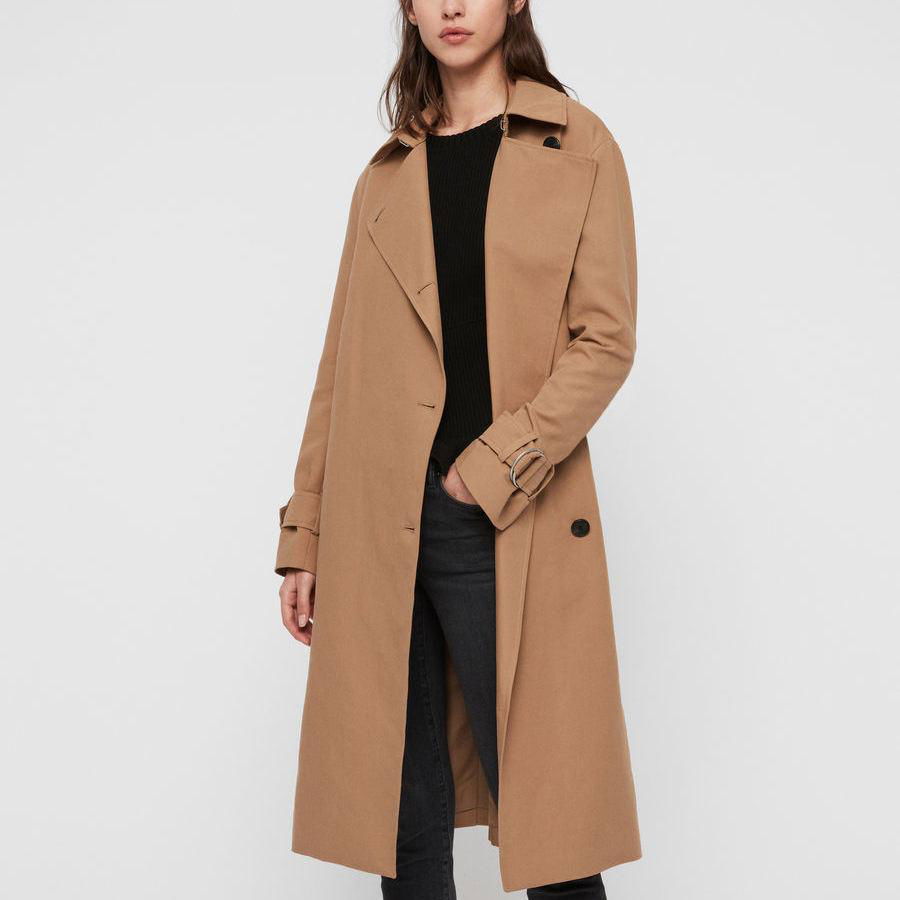 Turn Down Collar Single-breasted Women Trench Coat Long Jacket 3