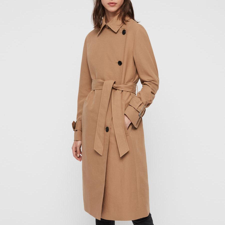 Turn Down Collar Single-breasted Women Trench Coat Long Jacket