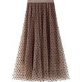 Mesh Flocking Patchwork Elastic High Waist Women Long Tulle Skirt Maxi 1