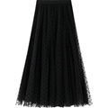 Mesh Flocking Patchwork Elastic High Waist Women Long Tulle Skirt Maxi 2