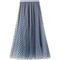 Mesh Flocking Patchwork Elastic High Waist Women Long Tulle Skirt Maxi 3