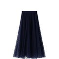 Mesh Flocking Patchwork Elastic High Waist Women Long Tulle Skirt Maxi 4