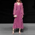 Elegant Thin Chiffon Sexy Long Sleeve Fairy Women Maxi Party Evening Dress 1