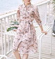 Floral print button up shirt dress with belt