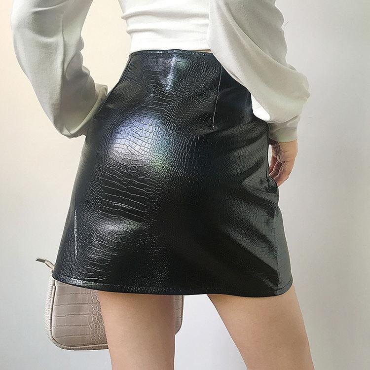 Crocodile Leather A-line Skirts Slit Slim Women Short Skirt 3