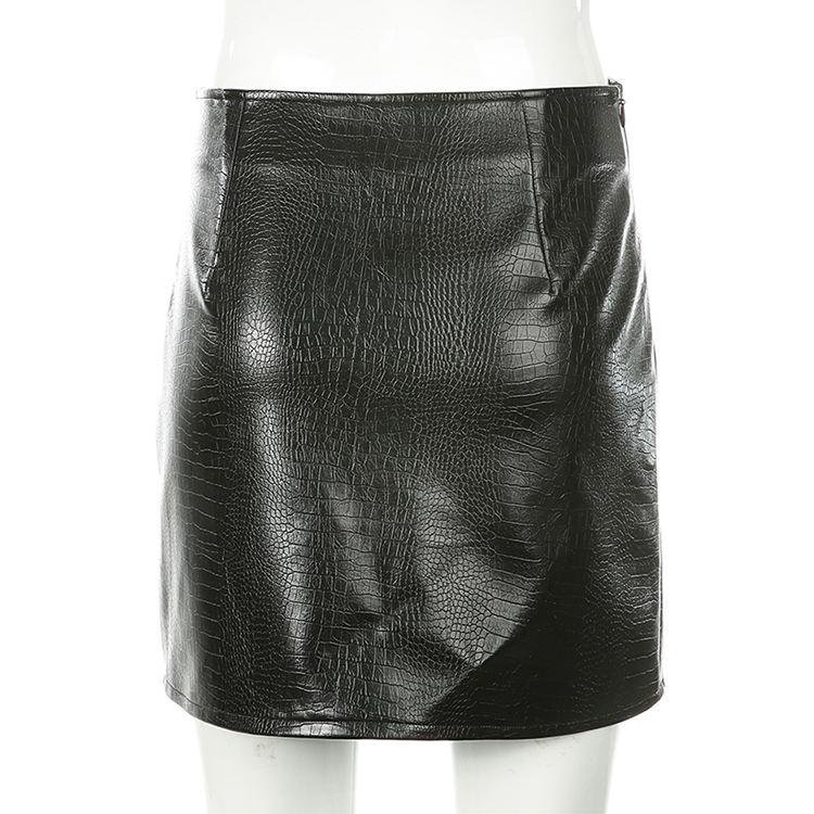 Crocodile Leather A-line Skirts Slit Slim Women Short Skirt 5