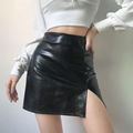 Crocodile Leather A-line Skirts Slit Slim Women Short Skirt