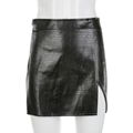 Crocodile Leather A-line Skirts Slit Slim Women Short Skirt 4