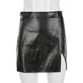 Crocodile Leather A-line Skirts Slit Slim Women Short Skirt
