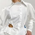 Waist Hollow Out Ruched Women's Tops Shirts Puff Sleeve Ladies Blouses