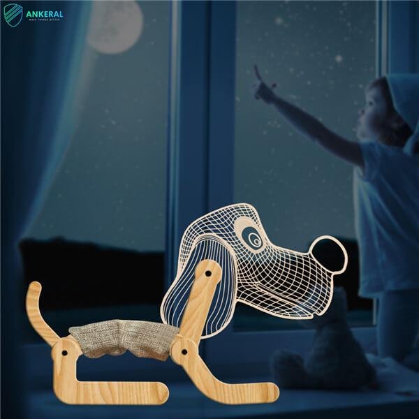 Creative Dog Design 3D Wooden Folding Night Lamp